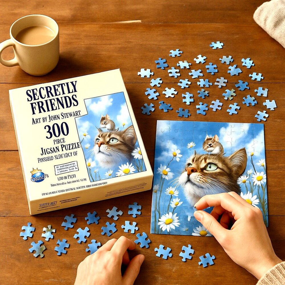 SUNS OUT Jigsaw Puzzle 300 Pieces SECRETLY FRIENDS Kitty Cat & Mouse